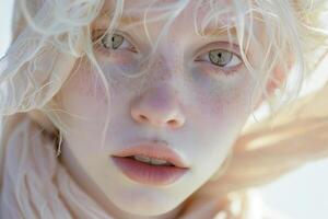 A close up of a woman with freckles photo