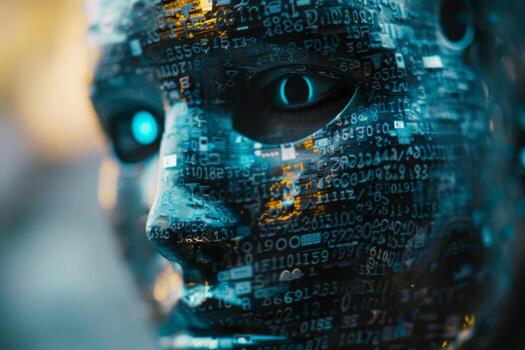 A close up of a robot head with many numbers on it photo