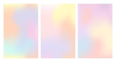 Set of holographic pastel backgrounds. Holographic foil background set. Trendy creative cosmic gradient. vector