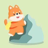 A Shiba Inu dog climbing a mountain or hillside with enthusiasm and joy, showcasing the thrill of outdoor adventures and hiking. vector