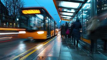 A bus is driving down the street photo