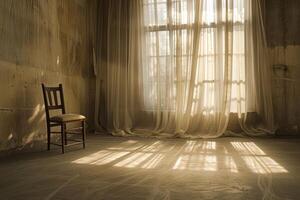 A chair and a window in a room photo