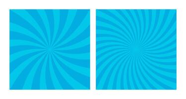 Set of abstract blue spiral sunbursts on a cyan background, two vibrant square posters. vector