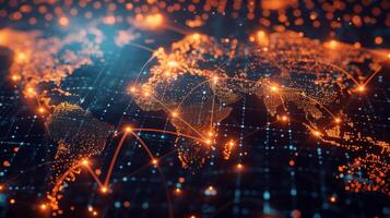 The world map is connected to the internet and connected networks photo
