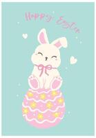 Coquette Happy Easter Bunny on Egg Whimsical Rabbit Cartoon Flat design vector