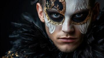 A man with a white and gold mask photo