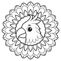 A coloring page with a bird in a flower vector