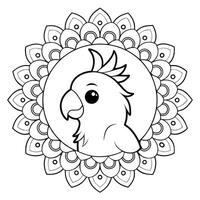 A cute parrot coloring page with a mandala design vector