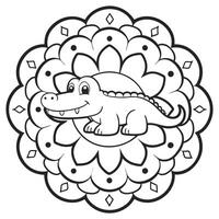 A coloring page with a cute alligator vector