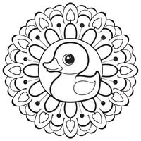 A coloring page with a duck in the center vector