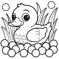 A duck in the pond coloring page vector