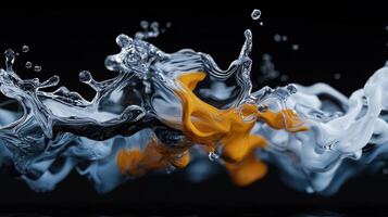 A close up of water splashing with orange and yellow photo