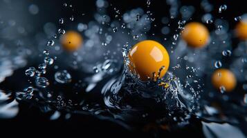A splash of water with a yellow ball in the middle photo