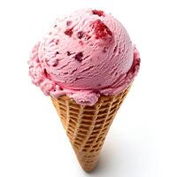 Delicious raspberry ice cream cone, a sweet treat for summer days photo