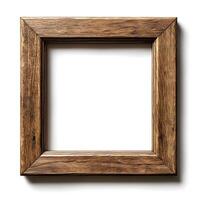Rustic wooden picture frame with textured surface on white background photo