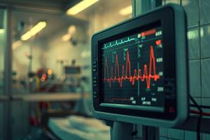 A monitor with an ecg on it in a hospital room photo