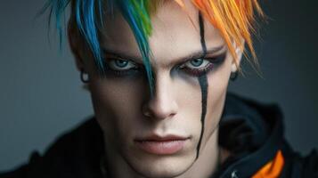 A man with colorful hair and makeup photo