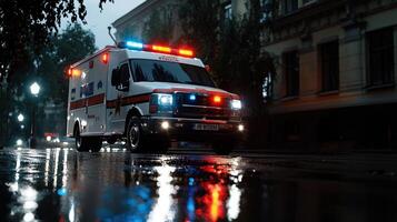 Ambulance on the road at night photo