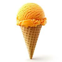 Delicious orange ice cream cone isolated on pristine white backdrop photo