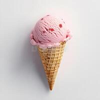 Delicious strawberry ice cream cone against a pristine white backdrop photo