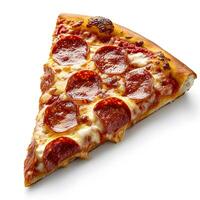 Delicious Pepperoni Pizza Slice Isolated on White Background, Top View photo