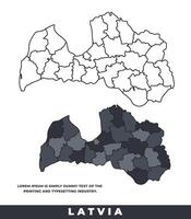Latvia political regions black color outline map set vector