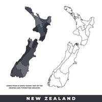 New Zealand political regions black color outline map set vector