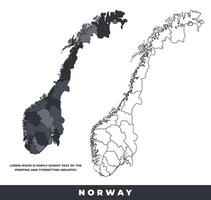 Norway political regions black color outline map set vector