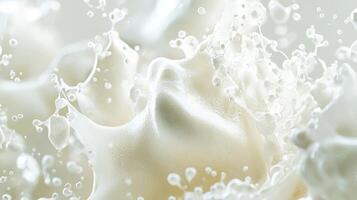A close up of milk splashing on a white surface photo