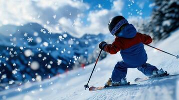 A child on skis in the snow photo