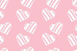 White Hearts on Pink Background with Vertical Stripes Seamless Pattern vector