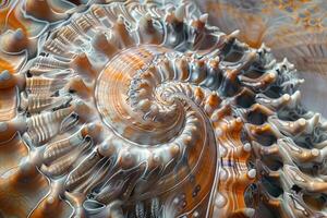 A close up of a shell with a spiral pattern photo