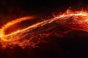 A long, fiery tail of a comet is shown in the image photo