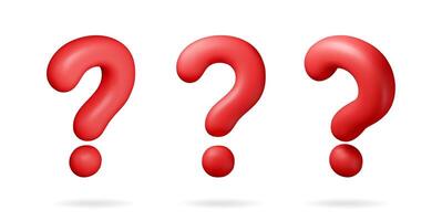 3D red question mark isolated on white. Render question symbol. Thin realistic icon. Concept of FAQ, support and help. Problem, survey, information vector