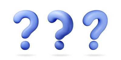 3D blue question mark isolated on white. Render question symbol. Thin realistic icon. Concept of FAQ, support and help. Problem, survey, information vector