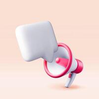 3D megaphone with blank bubble chat isolated. Render plastic megaphone realistic. Modern bullhorn or loudspeaker. Announcement message, marketing, job, attention. vector