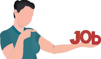 Woman pointing at job text in her hand, choosing career path vector