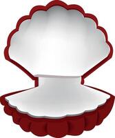 Empty red scallop shell presenting something on white background vector