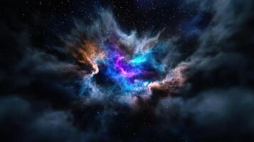 A nebula in space with stars and clouds photo