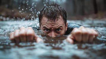 A man is swimming in the water photo