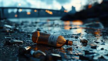 A bottle of beer is floating in the water photo