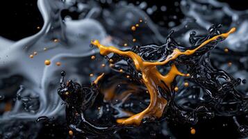 A black and orange liquid is splashing into the water photo