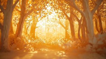 An image of a forest with trees and sun photo