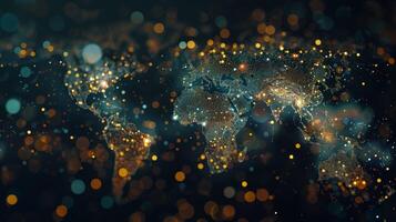 World map with lights and bokeh background photo