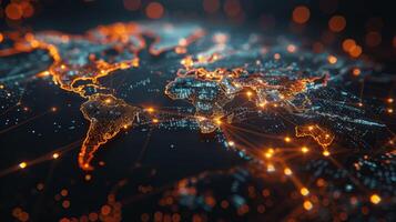 World map with network lines and dots, abstract concept of the internet and technology photo
