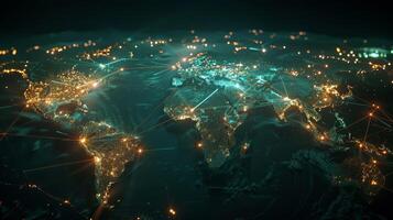 The world map is lit up with lights photo