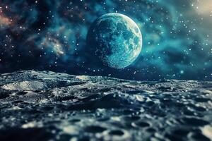 The moon is seen in the distance from the surface of the moon photo