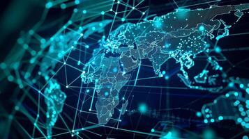 The world map is connected to the internet and connected networks photo