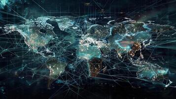 World map with network lines and connections photo