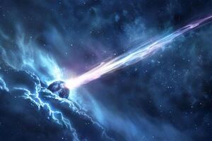 A comet is flying through the space photo